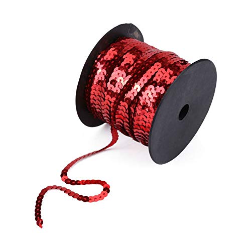 Aysekone 100 Yards 6mm Metallic Sequins Trim – Flat Round Spangle Sewing String for Wedding Dresses, Costumes & DIY Crafts (Red)