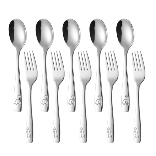 Oldmoom Kinderbesteck Dinosaurier-Gravur Besteck-Set 10-teilig