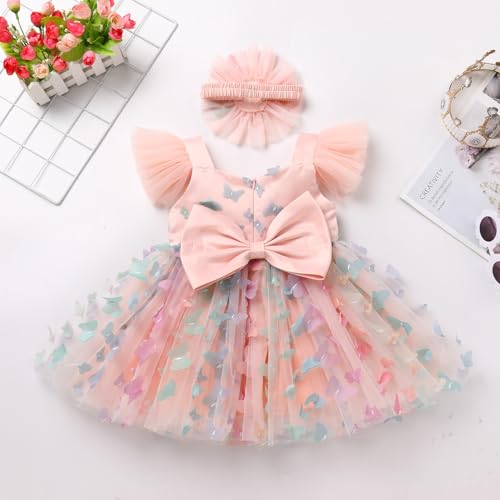 Baby Girl Butterfly Dress Flutter Sleeve Princess Tulle Tutu Dress with Flower Headband Birthday Party Dress2