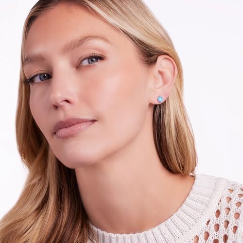 JTV Lab-Created Opal Stud Earrings Set for Women – 6mm Round White, Pink & Blue Opals in Rhodium Over Sterling Silver – Elegant Jewelry Gift Box Included, (3-Pair)3