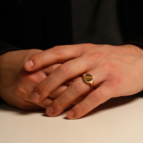 925 Silver Round Gemstone Mens Ring, Classic & Timeless Mens Jewelry, Unique 925 Sterling Silver Rings For Men, Black Onyx - Carnelian - Green Agate - Tigers Eye, Pinky Wedding Band, Boyfriend Gifts2