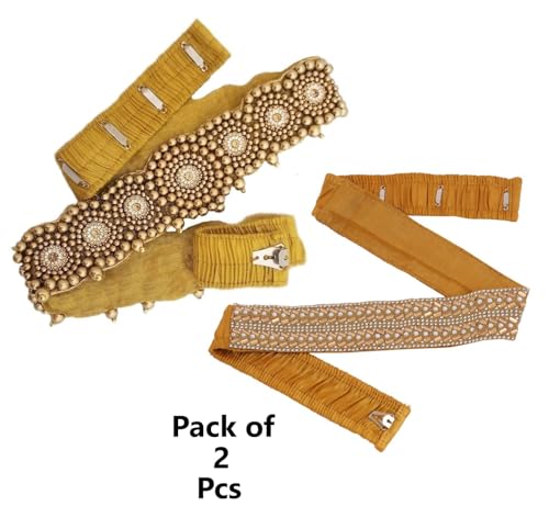 THANU'S CRAFT Women Traditional embroidery cloth Saree Waist Body Belt stretchable Kamarpatta kamarband Saree (golden belt for saree)2