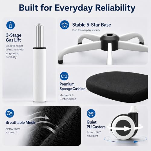Image of Ergonomic Office Chair for Long Hours, Adjustable Padded Lumbar Support for Lower Back Relief, 330 lb Capacity, Comfortable Computer Desk Chair for Home Office, Work & Study