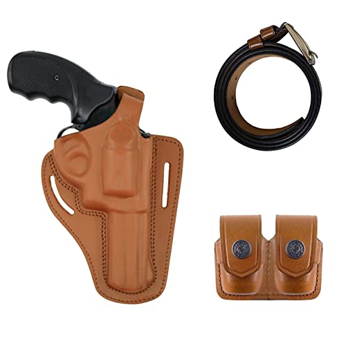Koltster Alisb30538 2 Slot Pancake Owb Leather Holster Thumb Break Right Hand Fits 357 Magnum With Double Speedloader Case & Belt Handmade! (Brown, 41") #TOP27