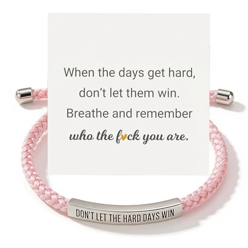 FunnAura Dont Let the Hard Days Win Bracelet with Motivational Card Pink Adjustable Handmade Braided Bracelet for Friends Women Girls
