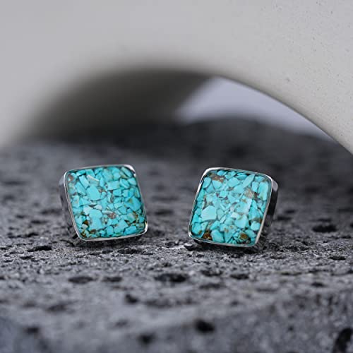 Lauren-Spencer Square Gemstone Stud Earrings for Women Dainty Turquoise Malachite Sodalite Tumbled Stone Earrings Hypoallergenic Stainless Steel Earrings Studs for Women Jewelry Gift4