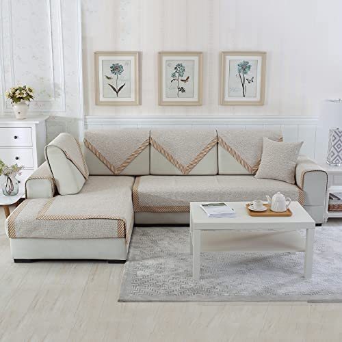 Housse de canapé d'angle en lin coton antidérapante pour chaise et salon