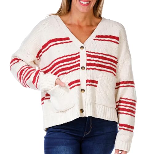 Image of UNIONBAY Women's Julianne Stripe Varsity Cardigan Sweater