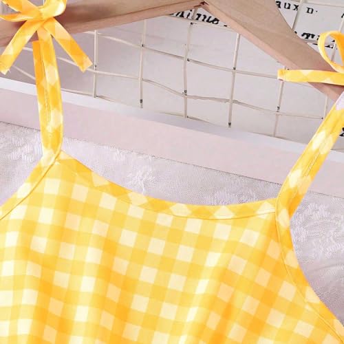 Plaid Cami Dress for Girl, Sleeveless Adjustable Straps Dresses Summer Bowknot Sundress3
