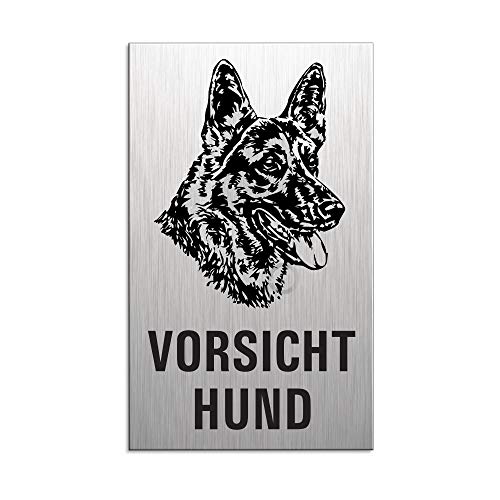 Türschild Vorsicht Hund 100x60 mm Aluminiumschild glashart eloxiert Edelstahloptik selbstklebend Nr.44663-S
