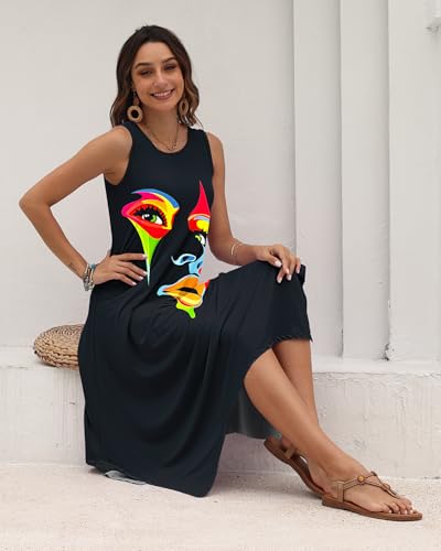 Image of AUSELILY Women's Summer Dresses Casual Sleeveless Midi Tank Beach Dress | Women's Asymmetrical Hem Sundress with Side Pockets, Great for Beach, Vacation & Daily Wear