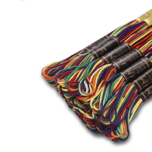 Image of Pack of 12 Premium Embroidery Thread | 100% Egyptian Cotton Premium Skeins | Cross Stitch Embroidery Floss | Oeko TEX Certified | Ideal for Arts & Crafts (Rainbow Variegated 00)