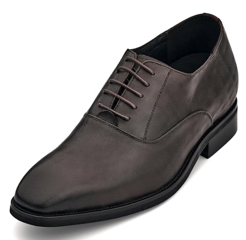 Image of CALTO Men's Invisible Height Increasing Elevator Shoes - Coffee Brown Micro-Perforated Leather Lace-up Formal Dress Oxfords - 3 Inches Taller - Y3521 - Size 6 D(M) US