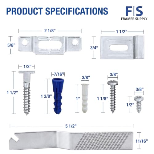 Image of Framer Supply T-Lock Security Picture Hangers, Heavy Duty Hardware, Set with 1 Wrench | Anti Theft Frame Lock Hanging Kit for Wood & Metal Frames, Museums, Galleries, Hotels, Silver (100 Pack)