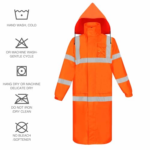 Image of caparazon High Visibility Long Raincoat with Reflective Safety Features - Waterproof Hooded Rain Jacket for Men