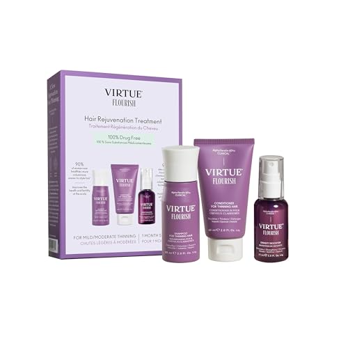 Virtue Flourish Shampoo Conditioner and Density Booster Treatment Bundle for Thinning Hair for Women Botanical-based Hair Regimen