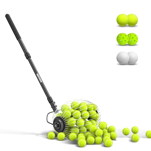 NEEWER Recolector Pelotas Tenis, R30-58/77-148cm 30-58'/77-148cm Telescopic Rolling Ball Retriever Picker Upper Hopper Roller Basket Holder para 40 Pelotas Tenis, Accesorios & Entrenamiento, TB01S
