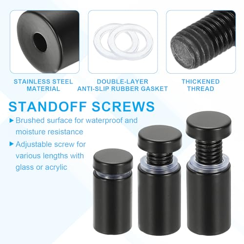 Image of PATIKIL 5 /8 inch x 1.2 inch Standoff Screws, 12 Pack Stainless Steel Wall Mount Sign Standoffs Mounting Hardware Advertising Nail for Hanging Acrylic Picture Frame, Black