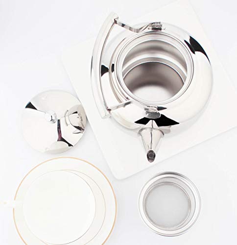 OMGard Teapot with Infuser Loose Tea Leaf 2 Liter Stainless Steel Tea Pot Coffee Water Small Kettle Filter Set Warmer Teakettle for Stovetop Induction Stove Top 2.1 Quart / 68 Ounce