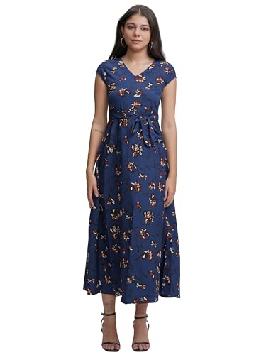 Image of Tokyo Talkies Women Navy Blue Printed Maxi Dress