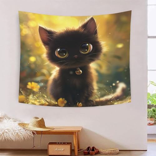 Tapisserie murale chat 3D tissu deco grand format pour salon chaleureux