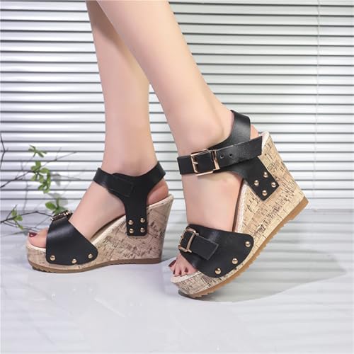 Women Sandals Heel Fashion Solid Color Slope Heel Casual Sandals For2