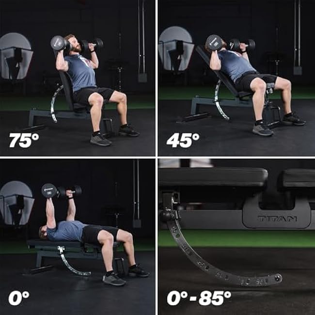 Titan Fitness Performance Series Adjustable Bench, Supports 650 LB Incline, Versatile Utility Bench for Home Gym Weightlifting,Strength Training, Flat, Incline, Upright Positions