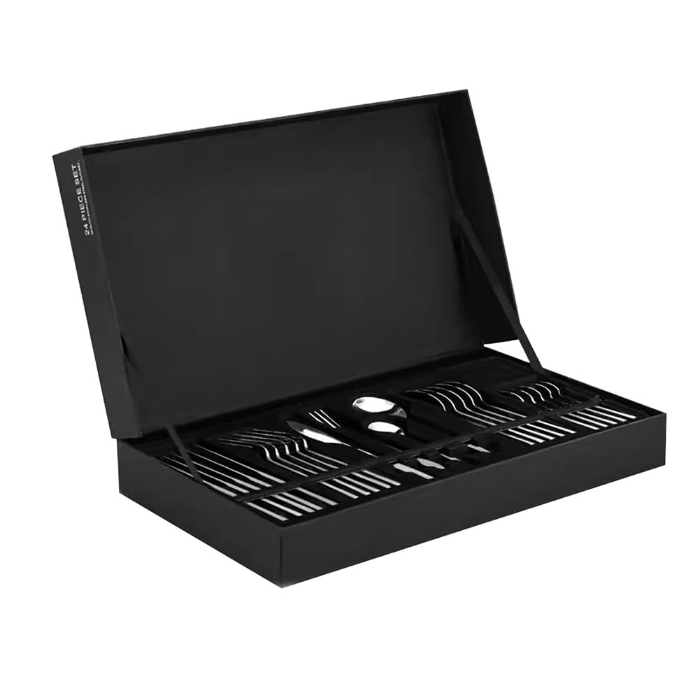 Cuberterías Juego De Cubiertos De 24 Piezas, Juego De Cubiertos De Acero Inoxidable, Servicio De Vajilla Occidental para 6, para Cocinas Y Restaurantes Domésticos, Apto para Lavavajillas