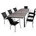 Produktbild Multistore 2002 9tlg. Gartengarnitur Ausziehtisch, Aluminiumrahmen, Polywood Tischplatte grau, 200/250/300x95cm + 8X MWH Stapelstuhl 'Feros', Stahlgestell mit Polyrattan-Bespannung, Anthrazit/Schwarz