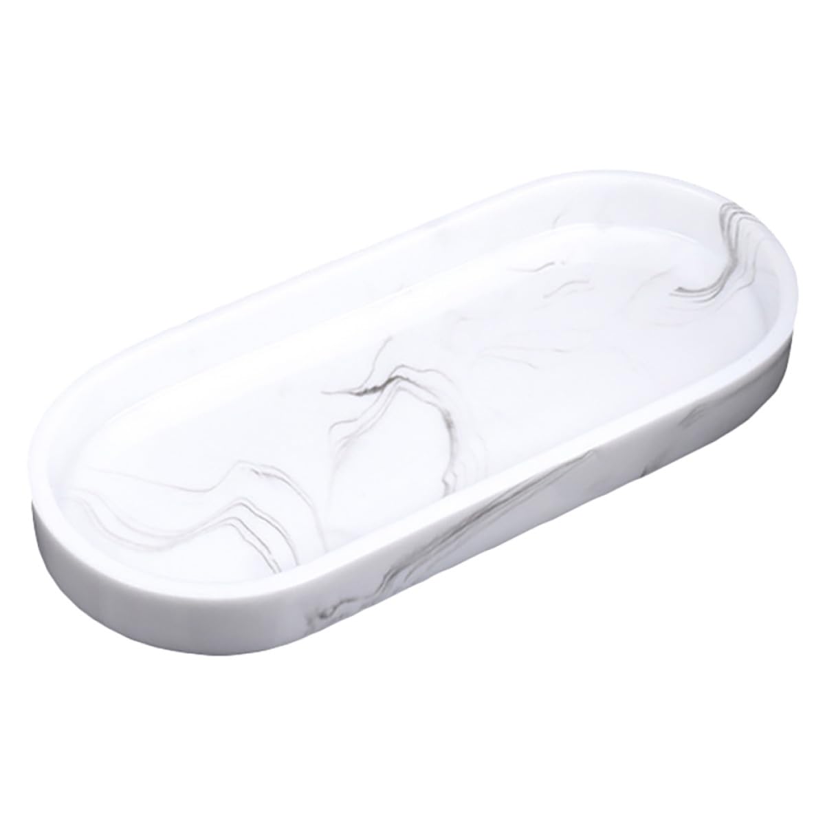Plateau de rangement en résine blanc effet marbre pour organiser la salle de bain