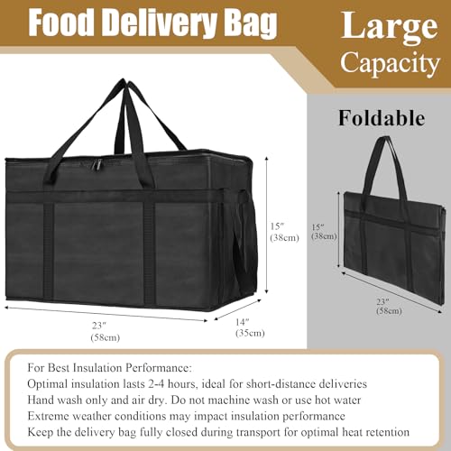 PEASUG Insulated Bags for Food Delivery, XXXL Pizza Delivery Bags, Large Capacity Cooler Bag Keep Food Warm for Grocery Shopping and Catering, Foldable, Heavy-Duty (Black) - Image 4