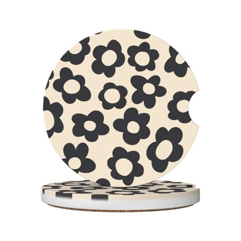 2-Pack Absorbent Car Coasters Vintage Groovy Flowers - Ceramic & Non-Scratch Cork Base Cup Holder Coasters Universal 2.56" Cover