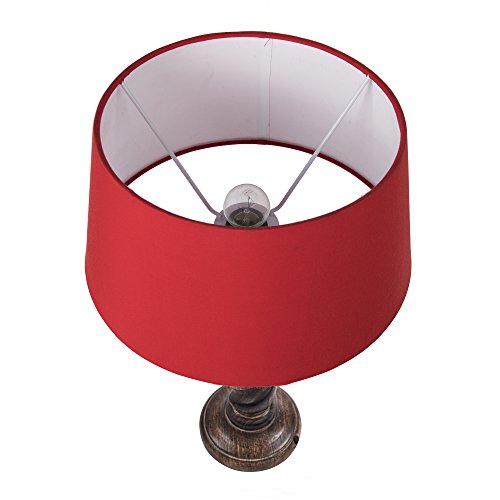 Image of Homesake Classic Twister Wooden Table Lamp with Fabric Shade | Handcrafted Bedside Lamp with E27 Holder| Bulb Included |Warm Light Night Lamp for Bedroom, Living Room, Study & Home Decor, Red