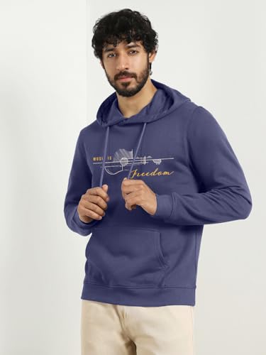 Image of Nobero Men's Printed Regular Fit Hoodie | Cotton Rich Fleece Sweatshirt for Men | Soft & Warm Hooded Pullover | Casual Winter Wear