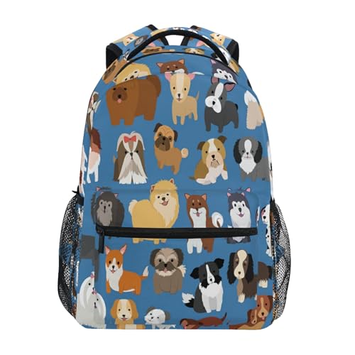 ZZKKO Cute Animal Dogs Boys Girls School Computer Backpacks Book Bag Travel Hiking Camping Daypack