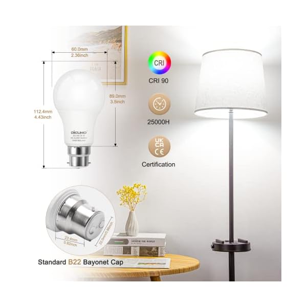DiCUNO B22 LED Lampe 9W, ersetzt für 60W Glühlampe, 5000K Kaltweiß, 806LM, A60 LED Leuchtmittel in Kolbenform für… – Bild 5