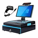 KUSOLE Caja registradora Inteligente de 15,6 Pulgadas con Pantalla táctil, Impresora térmica integrada de 58 mm, cajón de Efectivo y escáner portátil Blue-Singlescreen