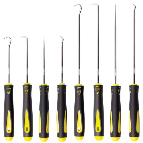 GUOYOU 8 Pcs Precision Pick and Hook Set Remover Mechanic Pick Tool Kit Professional Puller, for Oil Seals O Rings Gaskets Ideal for Mechanics Automotive Work Wire Separation (2 Size)