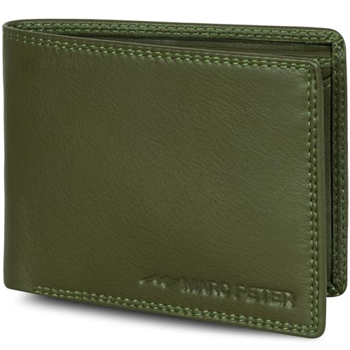 Marc Peter® Echt-Leder Geldbörse Hanover | Geldbeutel für Herren mit RFID-Schutz | Groß 10 Fächer Portmonee | Grün Nappa Portemonnaie Grün