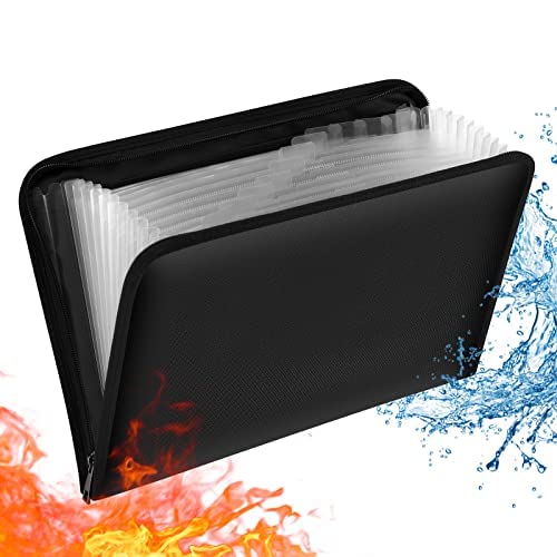 Fireproof Expanding File Folder, Fireproof Accordion File Folder Important Document Organizer Holder with Labels, Portable File Coupon Organizer for Letter A4 Size Paper(Transparent,13 Pockets)