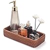 Rattan Bathroom Vanity Trays Toilet Tank Baskets Long Narrow Hand Towel Storage Basket for Storage, Decorative Honey Brown 10.2 x 4.9 x 1.6 inch