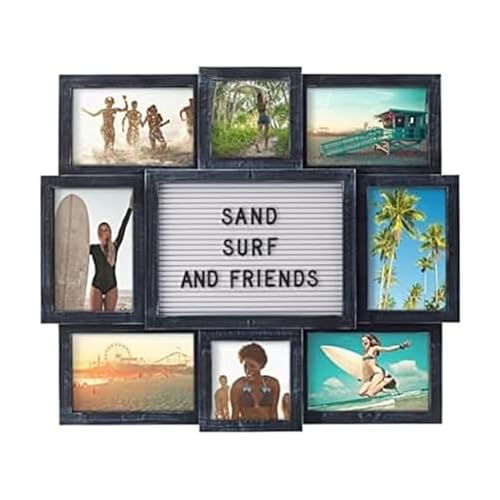 Melannco Customizable Letterboard 8-Opening Photo Collage, 19 x 17 inch,Distressed Black