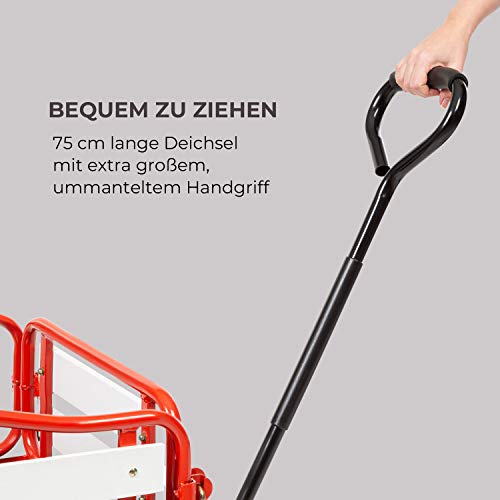Waldbeck Ventura Handwagen Bollerwagen Einkaufswagen, extra breite Reifen: 9 cm, klappbare Seitenteile aus Wood-Plastic-Composite, Ladefläche: 50 x 100 cm / 0,5 m², Rahmenhöhe: 32 cm, rot – Bild 7