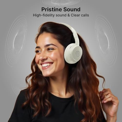 pTron Studio Evo 70hrs Playtime Wireless Over Ear Headphones with HD Mic, Low-Latency Game/Movie/Music Modes, Punchy Bass, BT5.3, Dual Device Pairing, Voice Assistant & Type-C Fast Charging (Beige) - Image 4