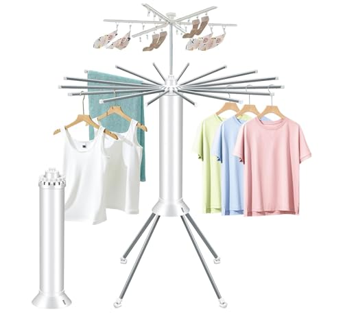 ROMIOR 4-Legged Clothes Drying Rack Foldable, Outdoor Collapsible Drying Rack Clothing, Portable Laundry Drying Rack with 4 Pulleys for Clothes, Indoor, Balcony, Poolside, Camping (3 Tier)