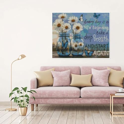 Image of Flower Stamped Cross Stitch Kits Cross Stitch Patterns,Dimensions Cross Stitch Kits Embroidery Kit Arts and Crafts for Beginners 15.7x11.8 inch