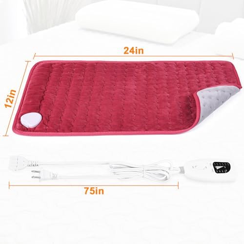 Image of Deepsoon Heating Pad,Electric Heating Pads for Back,Neck,Moist Heating Pad for Abdomen Shoulder Knee Legs,Dry /Moist Heat&Auto Shut Off,Mother's Day Birthday for Men and Women,Burgundy,24x12 Inch