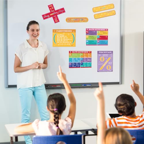 Image of Geyoga 15 Pcs Educational Math Posters Set for Elementary Classroom Symbol Keywords Vocabulary Addition Subtraction Multiplication Division Poster for Middle School Homeschool Supplies(Bright)