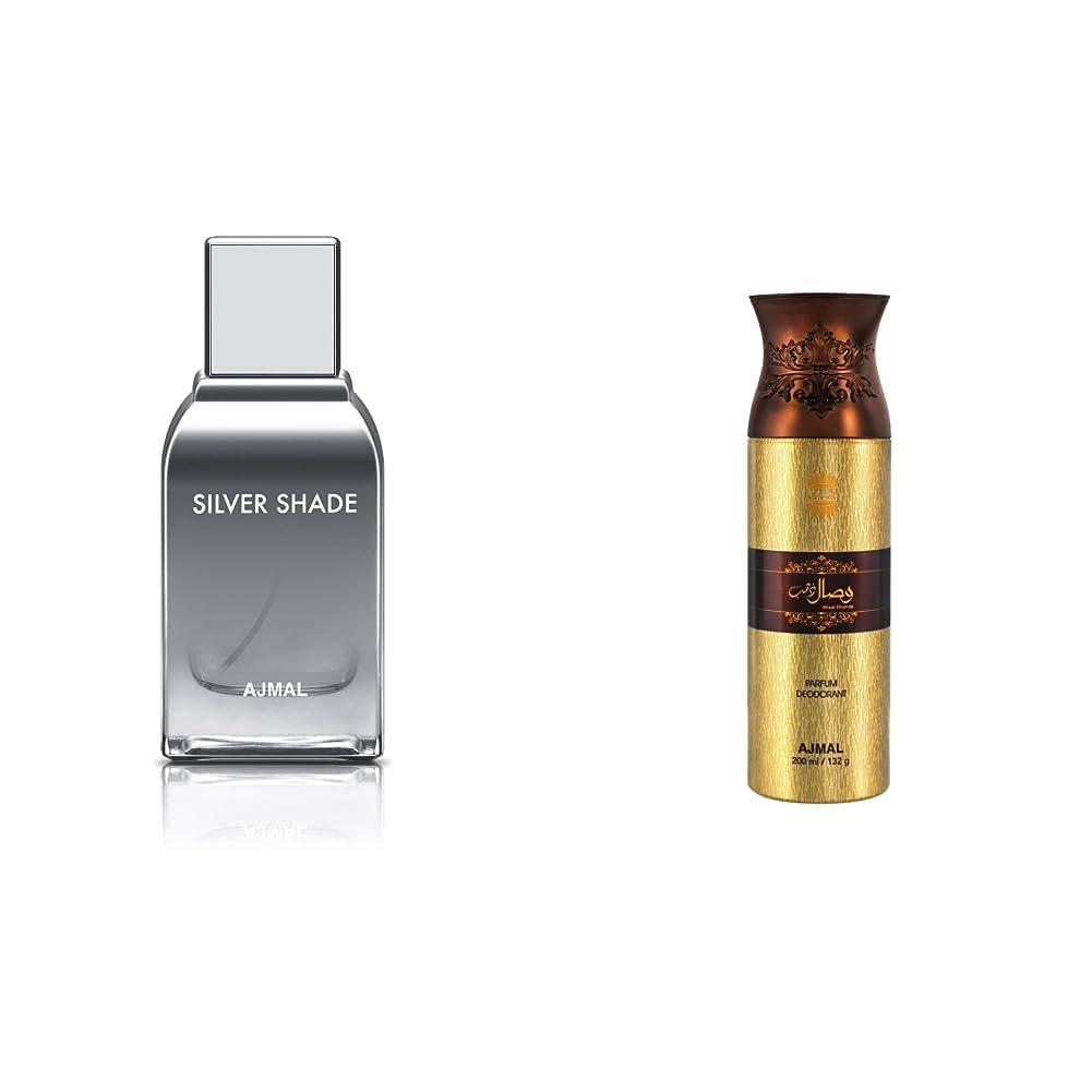 Ajmal Silver Shade EDP 100ML Long Lasting Scent Spray Citrus Perfume Gift For Men – Made In Dubai (Online Exclusive) & Ajmal Wisal Dhabab Perfume Deodorant 200ml Body Spray Gift…
