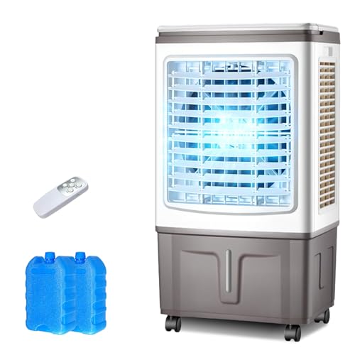 Climatizador Evaporativo 30L, 3000 m³/h Gran Caudal de Aire, 3 Velocidades y Oscilación, Temporizador 7.5H, con Mando a Distancia y 2 Bloques de Hielo para Salones Amplios, Jardines y Terrazas